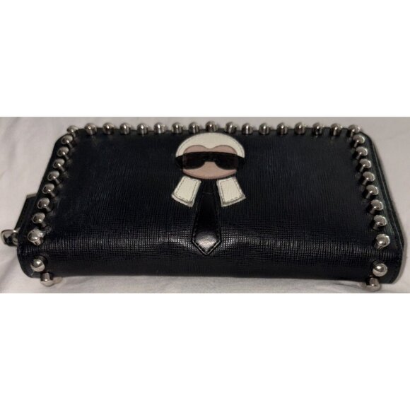 Fendi Karlito Long Studded Black Saffiano Zip Wallet In Original Box. Authentic - Picture 8 of 16